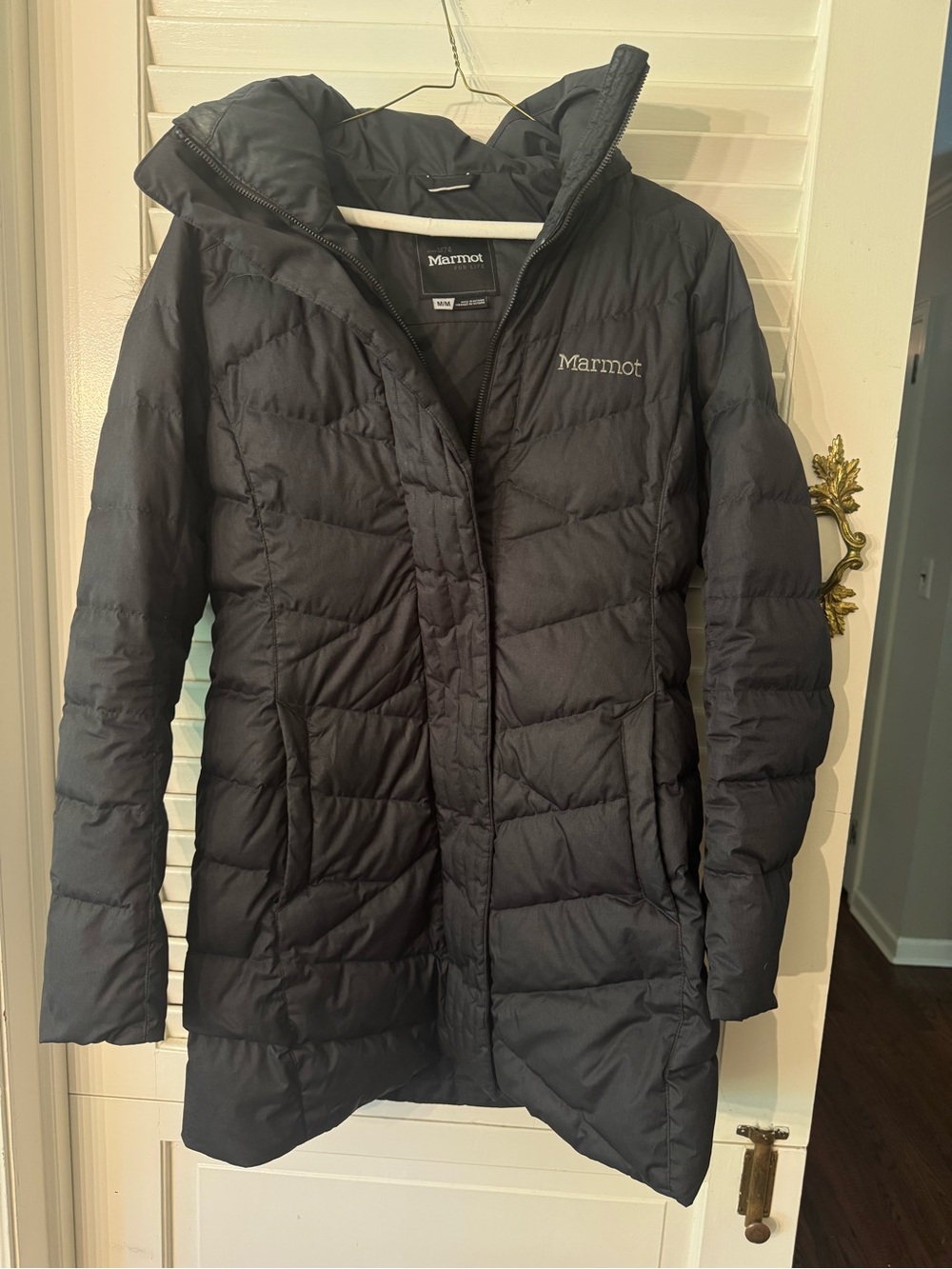 MARMOT Black VARMA LONG DOWN COAT 700 DOWN FILL POWER! HOODED COAT size Medium